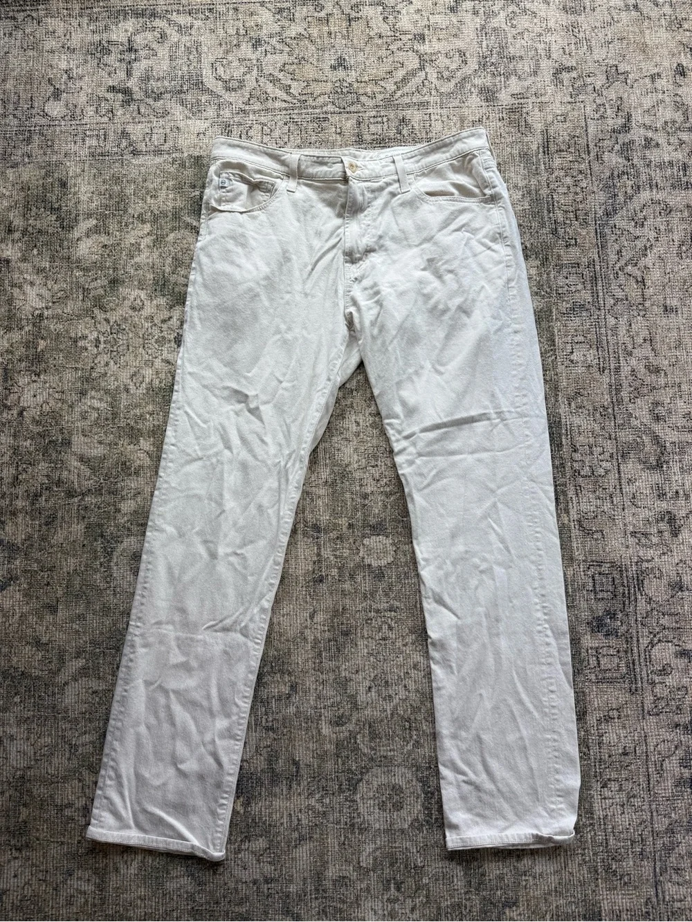 AG Everett Slim Straight Cotton Blend Pants Cream 36x34 Coastal Beach Casual
